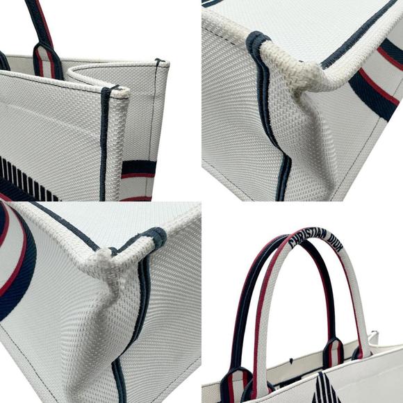 CHRISTIAN DIOR Alps Star Book Tote Nylon Canvas White x Navy Red z2930 - Picture 4 of 5